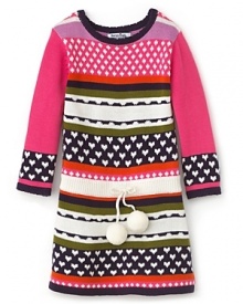 An adorable winter go-to, this colorful Hartstrings sweater dress charms with a refreshed fair isle print .