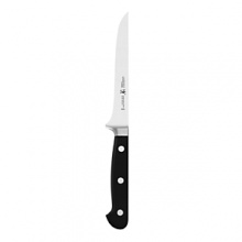 Perfect for meats and fish, this boning knife with three compression rivet handle is durable, comfortable, and break proof. Full tang that extends throughout entire handle.