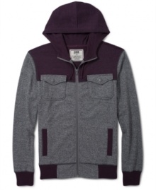 Standout in the crowd with this unique chest pocket color block hoodie by Chor.