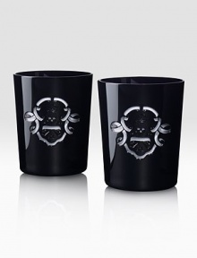 A whimsical hand-cut skull-and-crossbones motif accents these two lowball tumblers, crafted from hand-blown clear crystal cased in black crystal.12 ounces3½L X 4HHand washImported