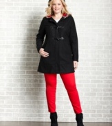 Melt away the cold in Dollhouse's plus size toggle coat, featuring a hood-- it's a must-have for the season!