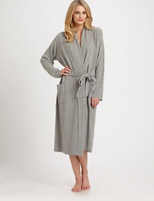 Ultimate luxury when you desire it most in pure, cloud-soft cashmere with a cabled design and easy-wearing fit. Shawl collarBelted waistPatch pocketsCashmereDry cleanImported