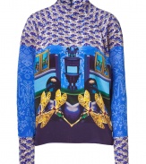 Give your go-to look a trend-right punch with this surrealist-inspired printed top from London It designer Mary Katrantzou - Stand collar, long sleeves, all-over mixed print, concealed back zip closure - Tailored fit - Wear with a high-waist pencil skirt, platform pumps, and an envelope clutch