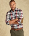 Strike your best professorial pose in this plaid shirt with elbow pads from Tommy Hilfiger.