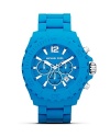 Be a good sport: This boldly colored silicone watch from MICHAEL Michael Kors is a high-impact accessory, featuring an over sized bezel and advanced movement.