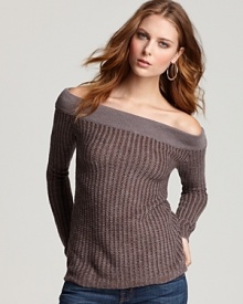 An off-the-shoulder silhouette offers a subtle peek of skin on this James Perse ribbed sweater.