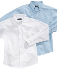 The perfect preppy companion to his dressed-up look is this long-sleeved oxford shirt.