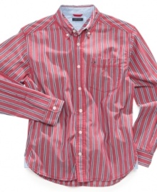 Stripes give him instant style with this shirt from Tommy Hilfiger.