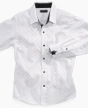 Modern accents make this sharp Diamond Dobbie shirt from Sean John the perfect addition to his closet.