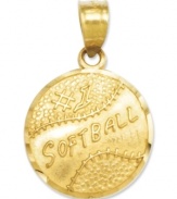 The perfect gift for the softball star, this 14k gold softball charm reads #1 Softball on a polished and textured surface. Chain not included. Approximate length: 4/5 inch. Approximate width: 1/2 inch.