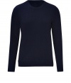 With a classic look and soft suede elbow patches, Rag & Bones navy wool pullover is a timeless choice destined to become an everyday favorite - Round neckline, long sleeves, fine ribbed trim, brown suede elbow patches - Classic slim fit - Wear with a long sleeve tee, jeans and lace-ups