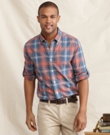 Perfect your casual look with this plaid woven shirt from Tommy Hilfiger. From work to weekend this has you covered.