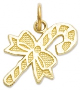 Sweeten the season. This petite candy cane charm makes the perfect addition to your holiday collection. Crafted in 14k gold with textured design. Approximate length: 7/10 inch. Approximate width: 3/5 inch.