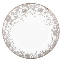 Some of Marchesa's most intricate textile creations grace red carpets and glamorous Hollywood affairs. These gowns are the inspiration behind the elegant floral motif of French Lace. Trademark feminine beading and lace have been transformed into this platinum banded dinnerware that adds graceful elegance to any table.