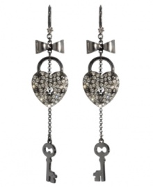 Betsey Johnson unlocks a host of style secrets with these gorgeous drop earrings in crystal accents and hematite-plated mixed metal. Approximate drop: 2 inch.