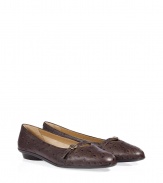 A classic with an edgethese embossed ballet flats from Salvatore Ferragamo add of-the-moment cool to your elegant look - Cap toe with cut out and buckle, pebble embossed leather - Pair with a swing skirt and a fitted blouse or with walking shorts and a tee