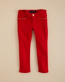 Studded pockets up date Juicy Couture's super cute, super skinny garment dyed jeans.