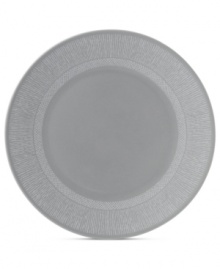 Effortlessly chic, the Simplicity salad plate by Vera Wang Wedgwood features a minimalist shape in casual porcelain lined with neutral cream and gray.