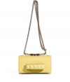 Inject a dose of hard-edge elegance into your outfit with Valentinos soft yellow leather tonal rockstud shoulder bag, detailed with a front handle perfect for converting into a covetable clutch - Flap with magnetic snap closure underneath, tonal rockstud-adorned front handle, removable chain-link shoulder strap, accordion style with 2 internal sections, inside back wall credit card slot - Carry as a polish to cocktail dresses or tailored separates