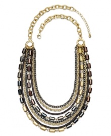 This multi-row style is envy-worthy. Alfani's frontal necklace adds instant fashion with gold, hematite and chocolate tone beads and chains. Crafted in gold tone mixed metal. Approximate length: 20 inches + 3-inch extender. Approximate drop: 2 inches.