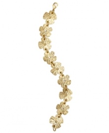 Petal pusher. A delicate--and delightful!--floral motif sets apart this flex bracelet from Monet. Adorned with dazzling crystals and glass accents, it's made in gold tone mixed metal. Approximate length: 7-1/2 inches.