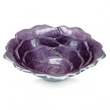 Beautiful and functional, Julia Knights Rose Bowl features a polished aluminum exterior and an artfully carved mother-of-pearl infused enameled interior, creating a dimensional sculpture inspired by the rose.