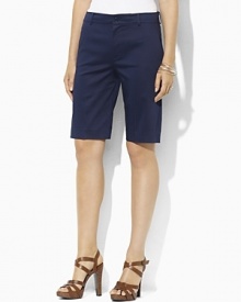 Rendered in sleek stretch twill, Huldah Bermuda shorts are a sophisticated warm weather staple.