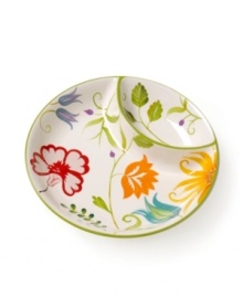 Covered in multicolored blooms, the Floral Stripe chip and dip from Clay Art serves favorite snack foods with a double dose of color and style, all in dishwasher-safe earthenware. (Clearance)