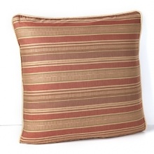 The intricate design of an antique Persian Rug in terracotta, bronze and cream tones inspires this unique Ralph Lauren decorative pillow.