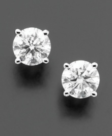 Let a glimpse of your inner diva out with these sparkling studs. Earrings feature round-cut diamond (3/4 ct. t.w.) in a polished 18k white gold setting. IGI Certified diamonds.