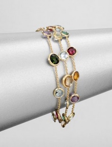 From the Mini Jaipur Collection. Colorful strands of semi-precious, faceted stones set in hand-engraved 18k gold. May include amethyst, light amethyst, green amethyst, iolite, garnet, green garnet, orange garnet,tourmalines, citrine, lemon citrine, peridot, pink quartz, smoky quartz and topazLength, about 7Lobster clasp closureMade in ItalyPlease note: Stones may vary. 