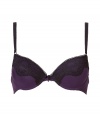 Stylish bra made ​.​.of fine, black and purple stretch nylon - Luxurious bra with a lace look - Padded push up cups and slim, length-adjustable outer straps - Hook closure - Cute little bow - Best for wider necklines - Perfect, snug fit - Magically makes a dream d?collet? - Elegant, sexy, seductive - Fits under (almost) all outfits