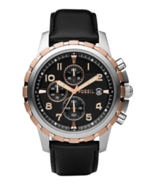 Mix things up with Fossil's combination of striking metal tones and leather on this chronograph watch.