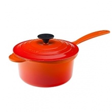 For nearly a century, Le Creuset has handcrafted enameled cast iron cookware of superlative quality, durability and versatility. Available in a wide array of cheery colors, the Iron Handle Saucepan's compact size is ideal for whipping up a sauce or gravy, or for preparing caramel and candy. With its innovative anti-drip pouring rim, the pan provides maximum control on the stovetop or when pouring into serving bowls or plates.