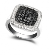 Amp up your style with bold contrasting colors. This sparkling black and white diamond (1/4 ct. t.w.) ring by Victoria Townsend features a square shape set in sterling silver.