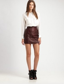 Achieve that city-ready look in a pencil skirt of burnished leather, roughened by edgy asymmetrical zippers and an ultra-short silhouette. Asymmetrical front zipperZippered slash pocketFully linedAbout 17 longLeatherDry clean with leather specialistImportedModel shown is 5'9½ (176cm) wearing US size 4.