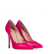 Finish your look with a shock of color in Giuseppe Zanottis neon fuchsia patent leather pumps - Pointed toe - Stiletto heel - Wear as a statement with chic neutrals, or as a color-compliment to just as bright dresses