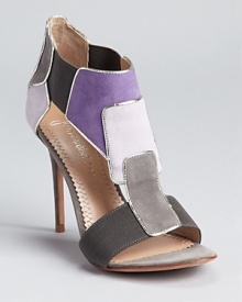 Cool hues in shades of grey and purple make a geometric-inspired statement on these color block Jean-Michel Cazabat sandals.