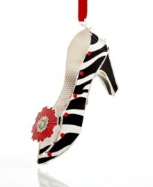 Have yourself a chic little Christmas with the head-turning high heel ornament from ChemArt. Featuring zebra stripes and flowers at the toe.