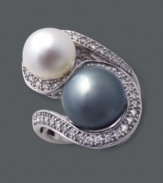 Wrap your fingers in sophistication and sparkle. This unique ring by Effy Collection features a cultured Tahitian pearl (11-1/2 mm), a cultured freshwater pearl (9-1/2 mm) and a swirling 14k white gold setting decorated with round-cut diamond (3/8 ct. t.w.).