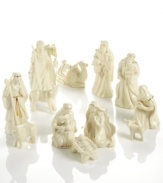 In glazed ivory porcelain, Mikasa's classic nativity scene is more peaceful than ever. Includes 12 figurines, from shepherds and sheep to Joseph and Mary, each crafted with timeless grace.