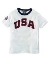 This sporty tee celebrates Team USA's participation in the 2012 Olympics with USA Olympic Team on soft, breathable cotton.