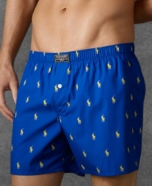 A relaxed-fitting boxer is tailored from crisp woven cotton with an allover pony print for an iconic look from Polo Ralph Lauren.