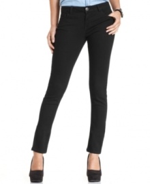 Rock a lean and totally polished silhouette in this stretchy pair of black wash skinny denim from Celebrity Pink Jeans!