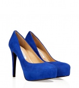 Designer pumps made ​.​.of fine, royal blue suede - Stylish platform with high, sturdy stiletto heel is comfortable and cool - Eye-catching color looks great with a cocktail dress, or with simple looks like a classic pencil skirt and button down, or with skinny jeans and a favorite blouse