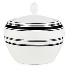 Black bands of varying widths sweeten the pot in kate spade new york's St. Kitts sugar bowl.