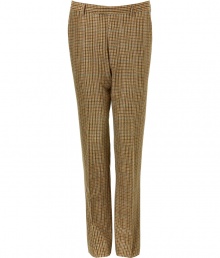 Dress up in modern dandy style in these whimsical checked pants from Etro - Flat front, belt loops, off-seam pockets, back welt pockets with button, slim fit, all-over check print - Style with a fitted blazer, a neutral-hued button down, and suede ankle boots