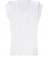 Stylish jersey top in white cotton blend - padded shoulders provide a hip cool silhouette - feminine crew neck - slim and figure hugging cut - modern luxurious top for parties or the club - pair with tight jeans, leather leggings or a pencil skirt