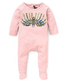 Little Marc Jacobs go-to romper in soft pink gets spiced up with a cute graphic print.