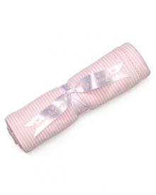 Arriving bundled and tied with a bow, this cuddly striped blanket is rendered in soft stripes and sateen trim.